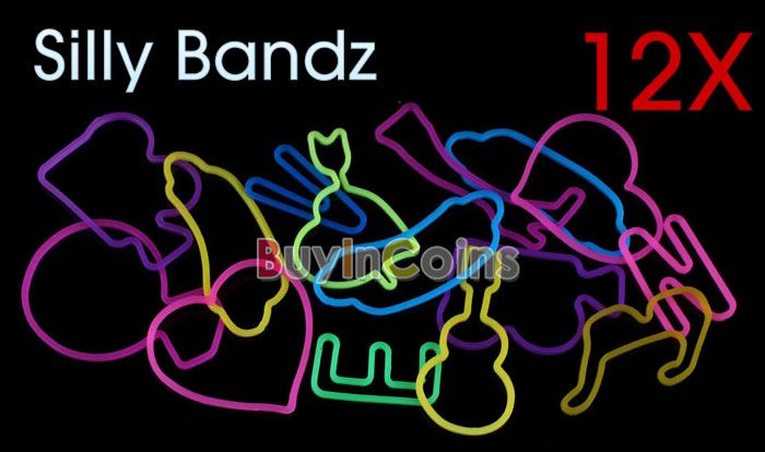 12 X Silly Shaped Silicon Rubber Bands Bandz Bracelet  