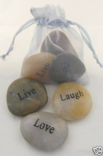 Engraved River Rock Word Stone Bag of Live Laugh Love  