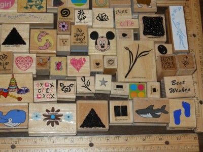 HUGE LOT *** 100+ ASSORTED WOOD MOUNTED RUBBER STAMPS (lot A)  