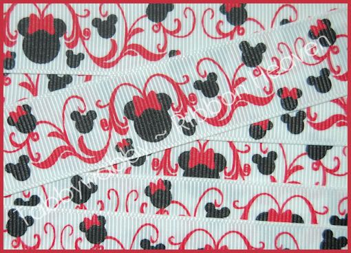 Red Mouse Head Scrolls Valentines Day Grosgrain Ribbon TWRH   5 