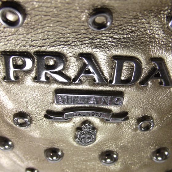 PRADA Nappa Antique Leather Studded Tote Bag Platino  