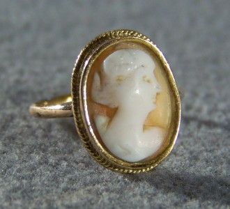 WOW ANTIQUE 14 K GOLD FANCY LARGE OVAL CAMEO RING 5  