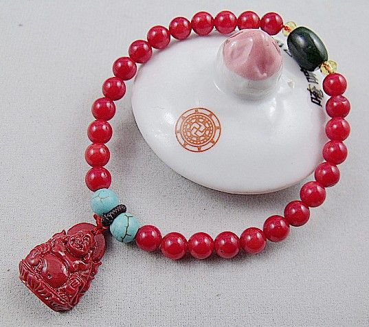6mm red coral Buddha pendant Tibet Buddhism Bracelet  