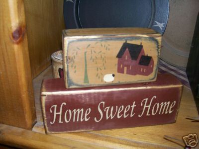 PRIMITIVE BLOCK SIGN~~HOME SWEET HOME~~WILLOW TREE~~  