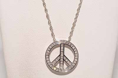 32CT DIAMOND PEACE SIGN NECKLACE .925 STERLING SILVER  