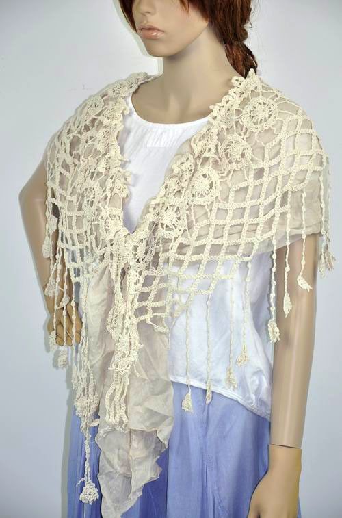   Cotton Gentle Elegant Hand Knit Lace Scarf Shawl Wrap Womens White
