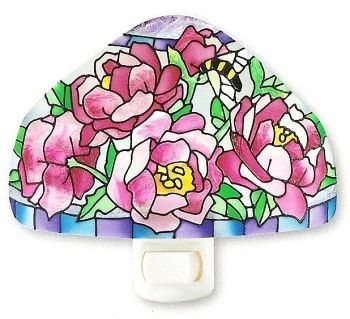 Ranunculus & Bee Night light stained glass Tiffany  