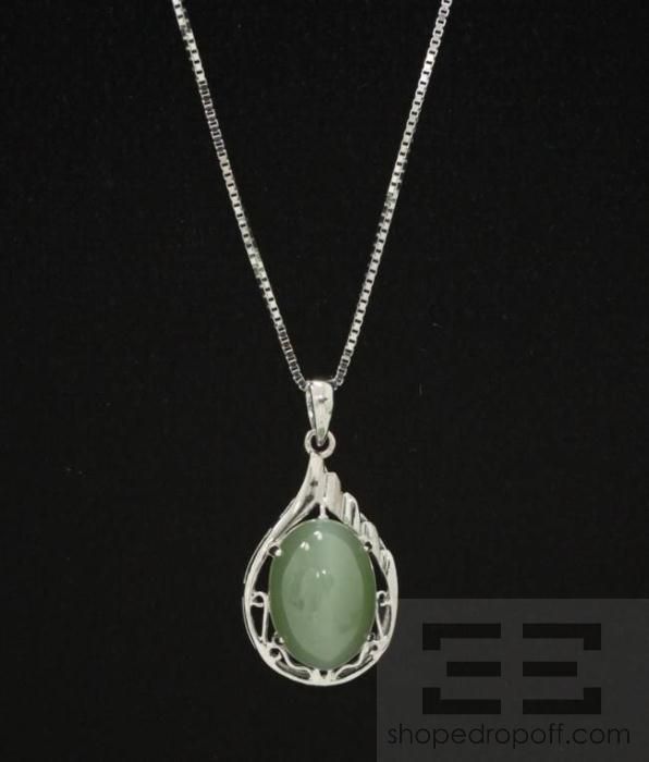 Ever Rich 18K and 14K White Gold Green Gemstone Necklace  