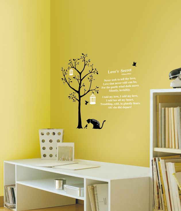 Poem Cat Birds Tree Wall Stickers Home Vinyl Art Decals  