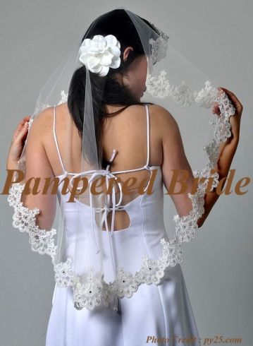 Mantilla bridal wedding veil 35x28 IVORY lace edge  