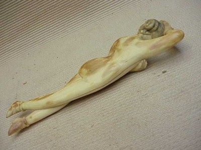   UNUSUAL ANTIQUE CARVED OX BONE DOCTORS LADY MEDICAL SCULPTURE signed