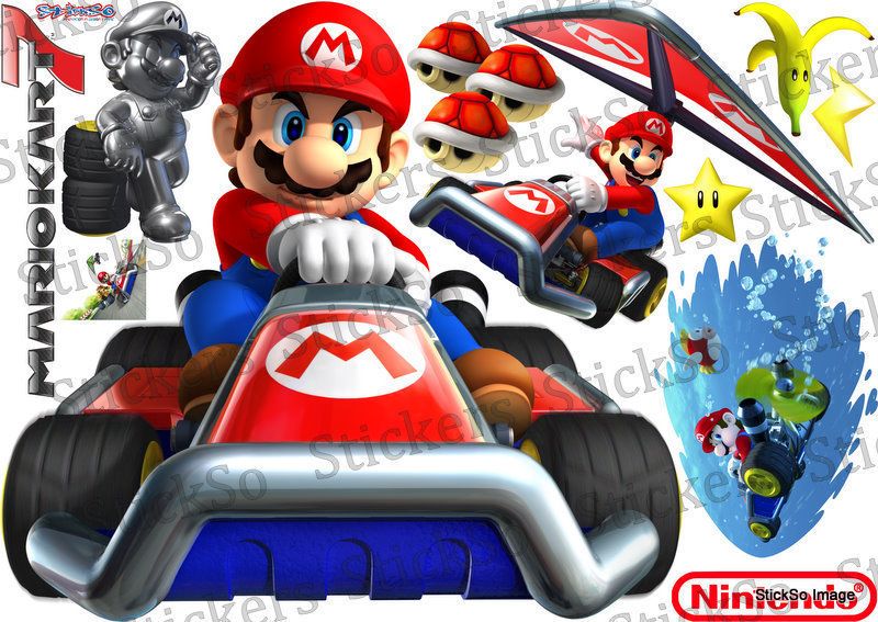Super Mario Bros, Mario Kart 7 Wii RePositionable wall Sticker MEDIUM 